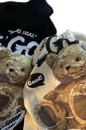 American Retro Bear Graphic Short Sleeve T-Shirt for Men and Women, Plus Size Loose-Fitting Couples Top, Trendy Streetwear