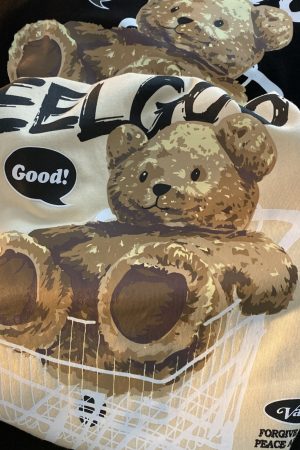 American Retro Bear Graphic Short Sleeve T-Shirt for Men and Women, Plus Size Loose-Fitting Couples Top, Trendy Streetwear