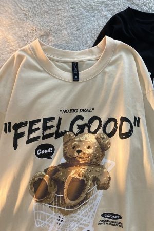 American Retro Bear Graphic Short Sleeve T-Shirt for Men and Women, Plus Size Loose-Fitting Couples Top, Trendy Streetwear