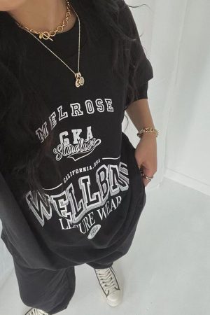 American Retro Black Letter Oversized Short Sleeve T-Shirt for Women - Summer 90s Street Style Top