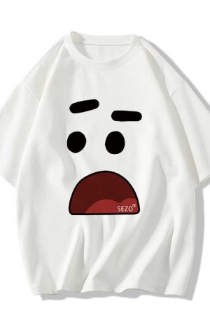 American Retro Cartoon Graphic Cotton Short-Sleeve T-Shirt for Men & Women Plus Size Loose Fit Couple Outfit