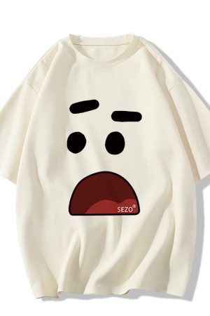 American Retro Cartoon Graphic Cotton Short-Sleeve T-Shirt for Men & Women Plus Size Loose Fit Couple Outfit