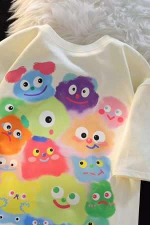 American Retro Cartoon Print Pure Cotton Short Sleeve T-Shirt for Men and Women, Plus Size Loose Fit Couple Top