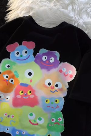 American Retro Cartoon Print Pure Cotton Short Sleeve T-Shirt for Men and Women, Plus Size Loose Fit Couple Top