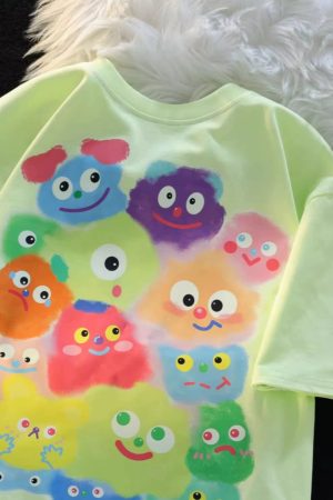 American Retro Cartoon Print Pure Cotton Short Sleeve T-Shirt for Men and Women, Plus Size Loose Fit Couple Top