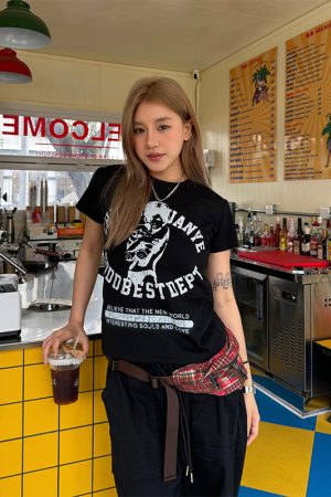 American Retro Casual Short Sleeve T-Shirt for Women - Trendy Summer Street Style Top, Versatile Everyday Wear