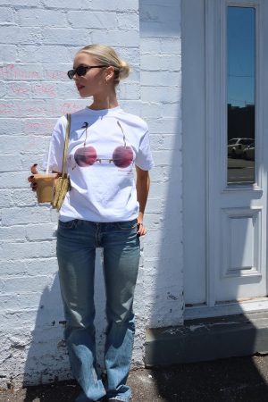 American Retro Cherry Fruit 3D Printed Short Sleeve T-Shirt for Women, Trendy Loose Fit Y2K Style Top