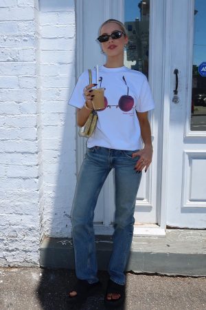 American Retro Cherry Fruit 3D Printed Short Sleeve T-Shirt for Women, Trendy Loose Fit Y2K Style Top