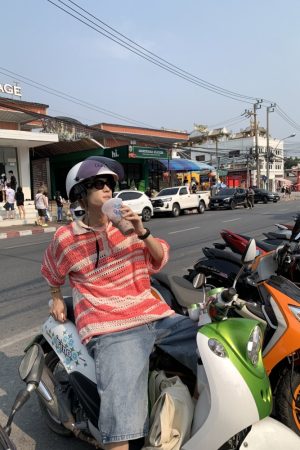 American Retro Colorful Striped Hollow Knit Shirt - Spring Summer Loose Casual Lapel Top for Trendy Style