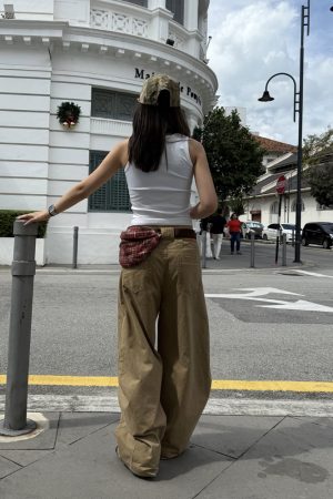 American Retro Curved Knife Pants - Loose Fit, Washed Spliced Design, Casual Long Pants for Men and Women, Y2K Style