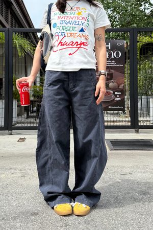 American Retro Curved Knife Pants - Loose Fit, Washed Spliced Design, Casual Long Pants for Men and Women, Y2K Style