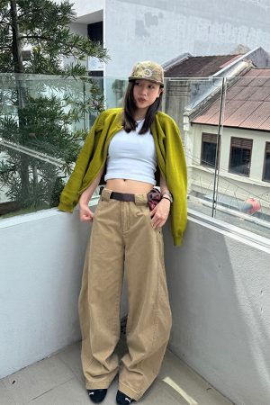 American Retro Curved Knife Pants - Loose Fit, Washed Spliced Design, Casual Long Pants for Men and Women, Y2K Style