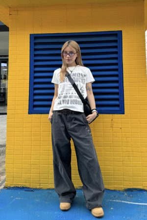 American Retro Distressed Printed Shoulder Short Sleeve Women's T-Shirt - Casual Summer Top, Y2K Style