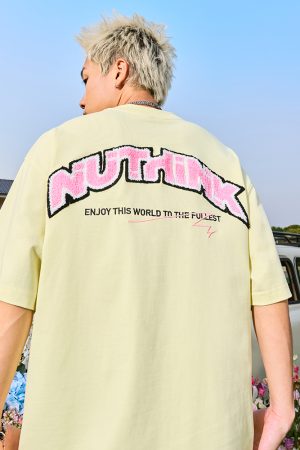 American Retro Embroidered Letter Short-Sleeve T-Shirt for Couples - Trendy 2025 Summer Style