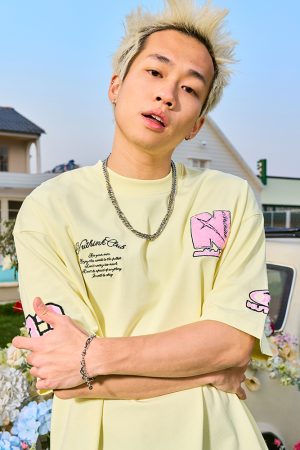 American Retro Embroidered Letter Short-Sleeve T-Shirt for Couples - Trendy 2025 Summer Style