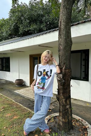 American Retro Fun Letter Print Short Sleeve T-Shirt for Couples - Loose Casual Versatile Top, Y2K Style