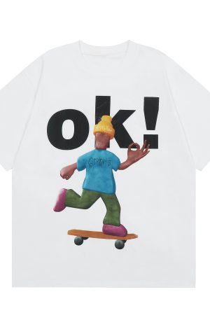 American Retro Fun Letter Print Short Sleeve T-Shirt for Couples - Loose Casual Versatile Top, Y2K Style