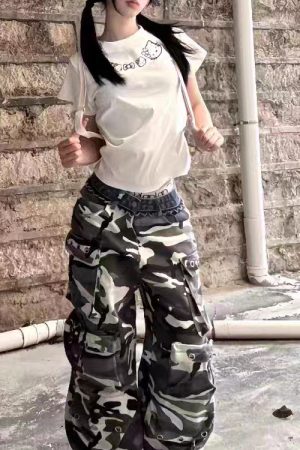 American Retro Kitty Cat Print White Short Sleeve T-Shirt for Women - Summer Slim Fit Trendy Top, Y2K Style