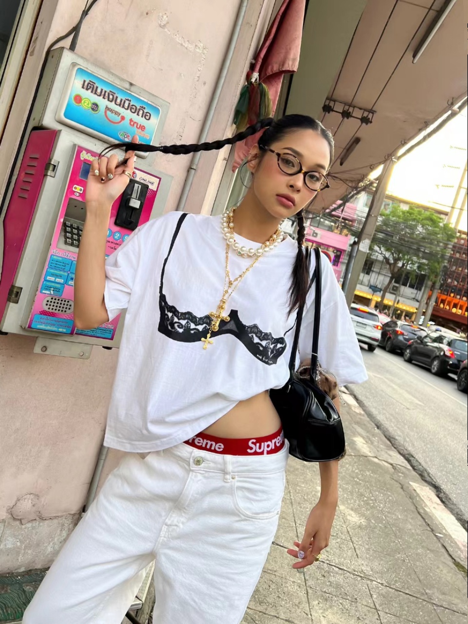 American Retro Lace Corset Short Sleeve T-Shirt for Women - Oversized Spicy Girl Top with Trendy Print American Retro Lace Corset Short Sleeve T-Shirt for Women - Oversized Spicy Girl Top with Trendy Print