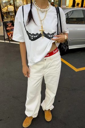 American Retro Lace Corset Short Sleeve T-Shirt for Women - Oversized Spicy Girl Top with Trendy Print