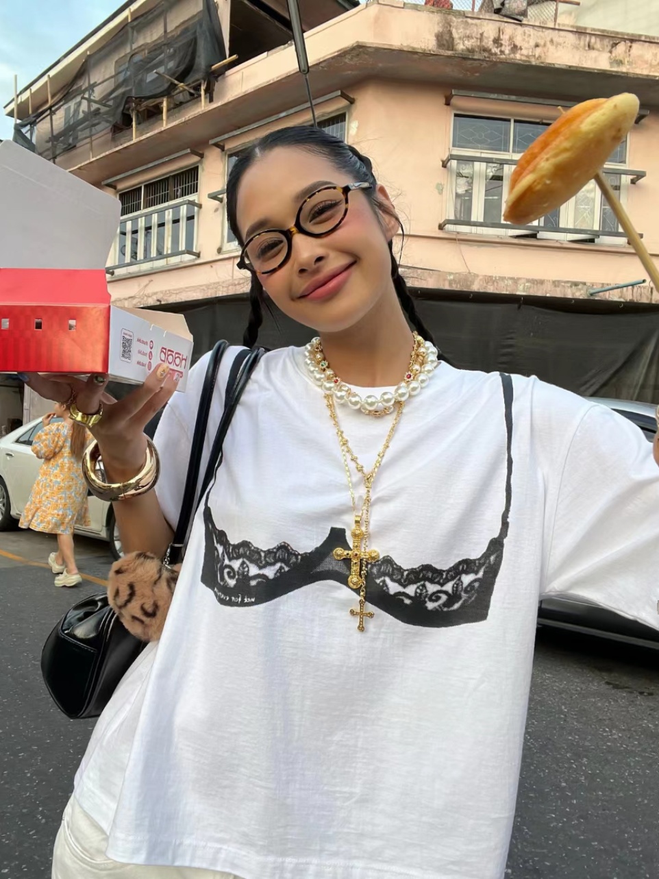 American Retro Lace Corset Short Sleeve T-Shirt for Women - Oversized Spicy Girl Top with Trendy Print American Retro Lace Corset Short Sleeve T-Shirt for Women - Oversized Spicy Girl Top with Trendy Print