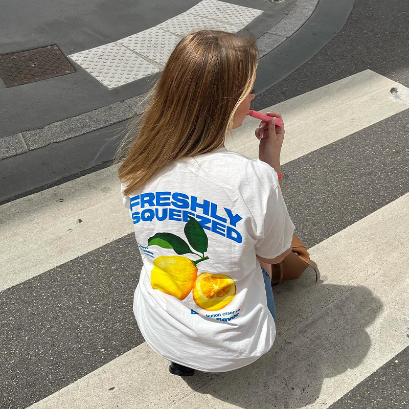 American Retro Lemon Print Oversized Cotton Short Sleeve T-Shirt for Women - Trendy Y2K Style Top American Retro Lemon Print Oversized Cotton Short Sleeve T-Shirt for Women - Trendy Y2K Style Top