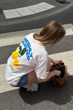 American Retro Lemon Print Oversized Cotton Short Sleeve T-Shirt for Women - Trendy Y2K Style Top