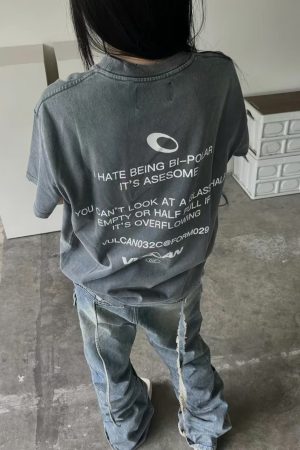 American Retro Letter Print Short-Sleeve T-Shirt for Women - Vintage 90s Loose Heavyweight Summer Top