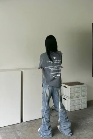 American Retro Letter Print Short-Sleeve T-Shirt for Women - Vintage 90s Loose Heavyweight Summer Top