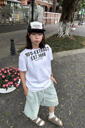 American Retro Letter Slogan Short Sleeve T-Shirt for Couples - Versatile Round Neck Trendy Loose Fit Unisex Top