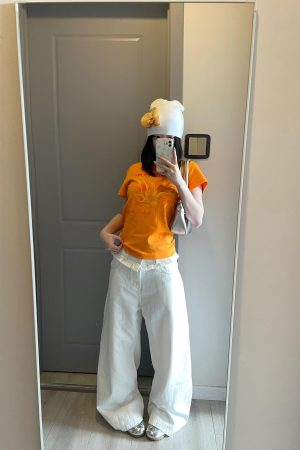 American Retro Lily Print Slim Short-Sleeve T-Shirt for Women - Summer Waist-Cinching Versatile Slimming Top