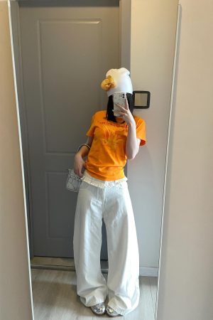 American Retro Lily Print Slim Short-Sleeve T-Shirt for Women - Summer Waist-Cinching Versatile Slimming Top