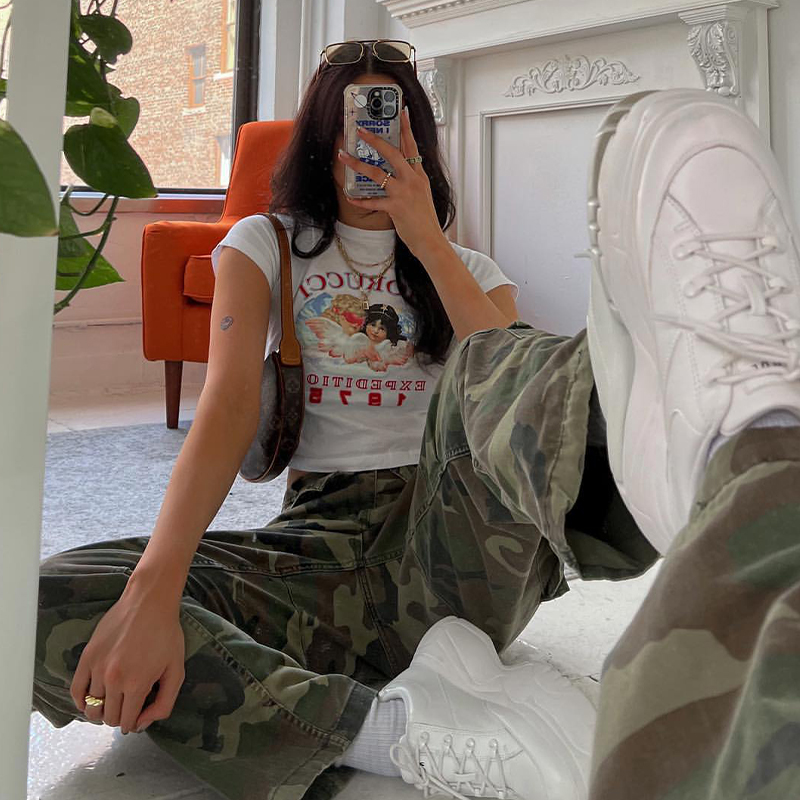 American Retro Little Angel Shoulder Short Sleeve T-Shirt for Women - Summer Crop Top, Slim Fit, Y2K Style American Retro Little Angel Shoulder Short Sleeve T-Shirt for Women - Summer Crop Top, Slim Fit, Y2K Style