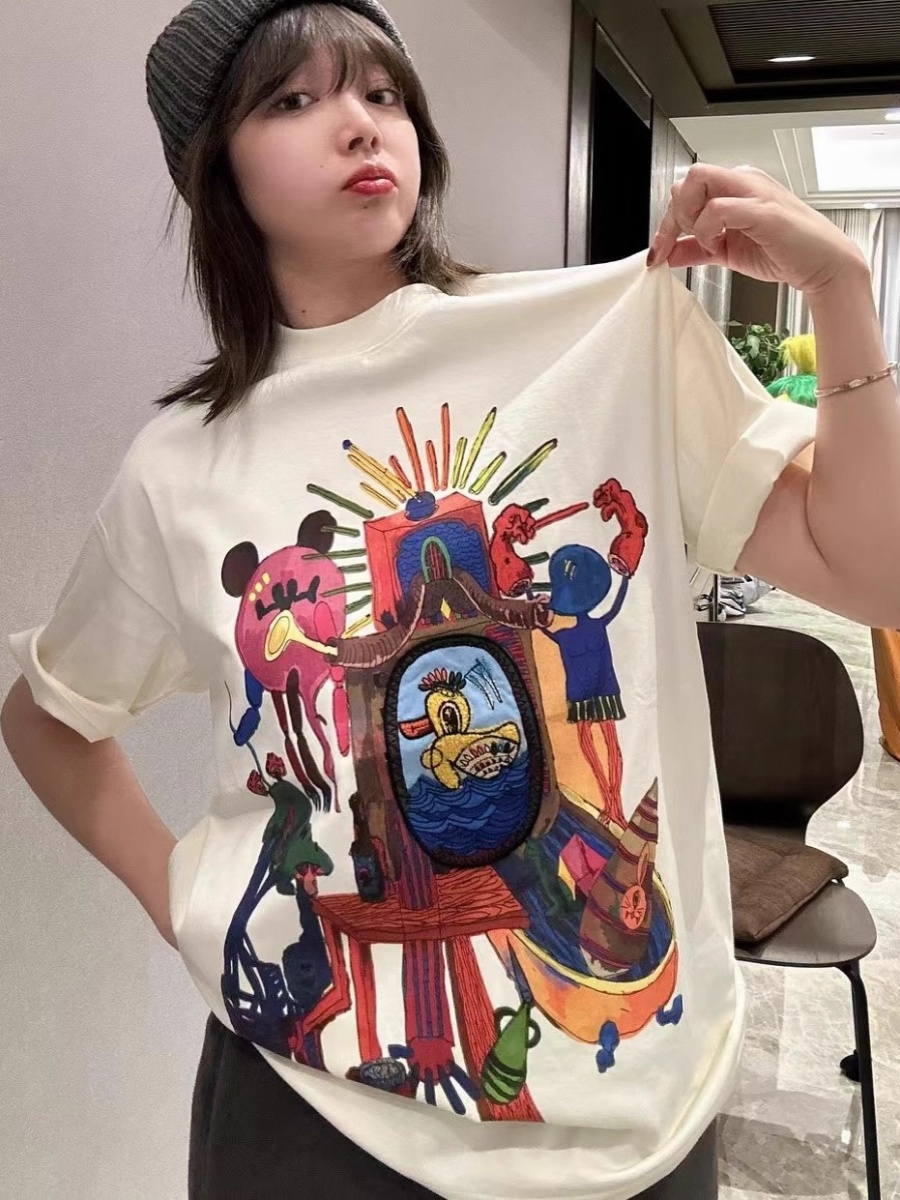 American Retro Loose-Fitting Pure Cotton Short-Sleeve T-Shirt for Women, Plus Size, Casual Versatile Style - Y2K Inspired American Retro Loose-Fitting Pure Cotton Short-Sleeve T-Shirt for Women, Plus Size, Casual Versatile Style - Y2K Inspired