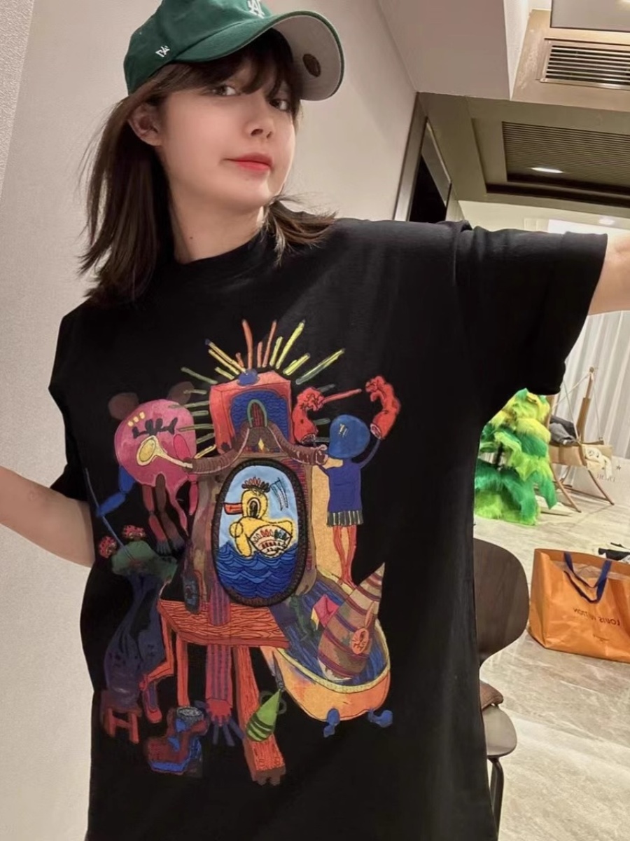 American Retro Loose-Fitting Pure Cotton Short-Sleeve T-Shirt for Women, Plus Size, Casual Versatile Style - Y2K Inspired American Retro Loose-Fitting Pure Cotton Short-Sleeve T-Shirt for Women, Plus Size, Casual Versatile Style - Y2K Inspired