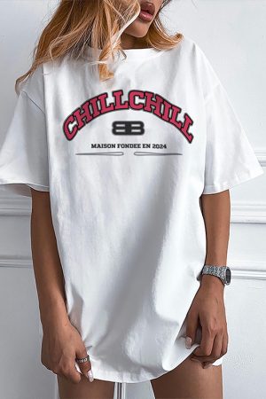 American Retro Minimalist Letter Print Short Sleeve T-Shirt - Summer Women's Oversized Hot Girl Top in Trendy Style