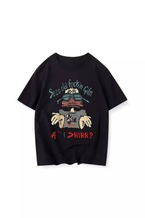 American Retro Oversized Cotton Duck Short-Sleeve T-Shirt for Men and Women, Plus Size, Loose Fit, Trendy Couple's Outfit