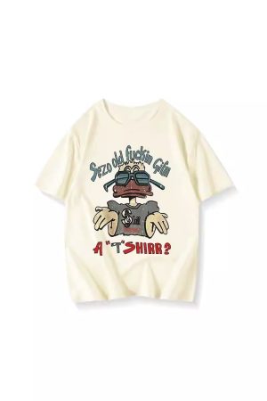 American Retro Oversized Cotton Duck Short-Sleeve T-Shirt for Men and Women, Plus Size, Loose Fit, Trendy Couple's Outfit