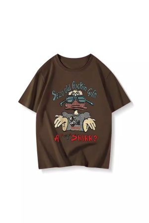 American Retro Oversized Cotton Duck Short-Sleeve T-Shirt for Men and Women, Plus Size, Loose Fit, Trendy Couple's Outfit