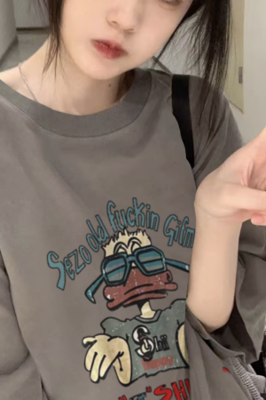 American Retro Oversized Cotton Duck Short-Sleeve T-Shirt for Men and Women, Plus Size, Loose Fit, Trendy Couple's Outfit