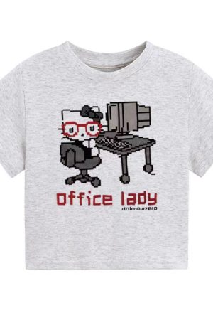 American Retro Parody Hello Kitty Shoulder-Baring Short Sleeve Women's Top - Slim Fit Stylish Summer Shirt 2025