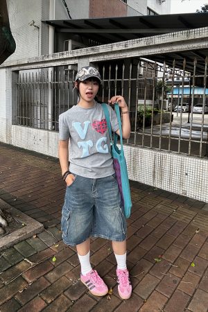 American Retro Plaid Heart Print Short Sleeve T-Shirt for Men and Women, Loose Casual Fit, Trendy Versatile Y2K Style Top