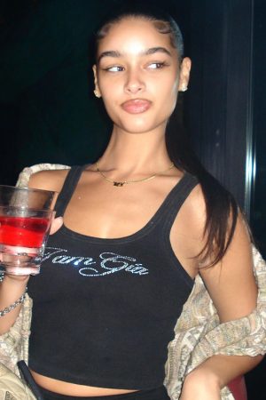 American Retro Rhinestone Knitted Cropped Tank Top for Women - Summer ABG Style Sleeveless T-Shirt - Sweet and Spicy Fashion