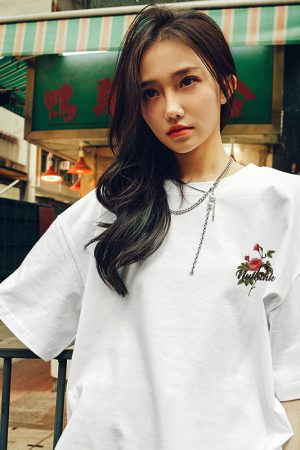 American Retro Rose Couple T-Shirt for Men - Trendy Loose Fit Short Sleeve Top, Y2K Style Fashion for Couples