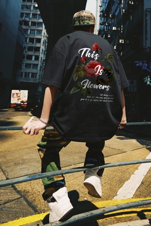 American Retro Rose Couple T-Shirt for Men - Trendy Loose Fit Short Sleeve Top, Y2K Style Fashion for Couples