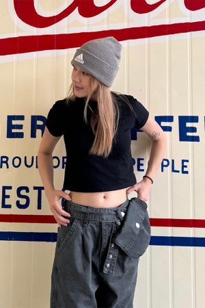 American Retro Short Sleeve Fitted Crop Top for Women - Solid Color Sexy Summer T-Shirt - Trendy Y2K Style