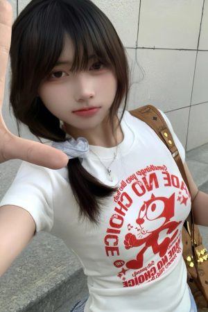 American Retro Slim-Fit Round Neck Cartoon Print T-Shirt for Women - Flattering Short Sleeve Summer 2025 Style