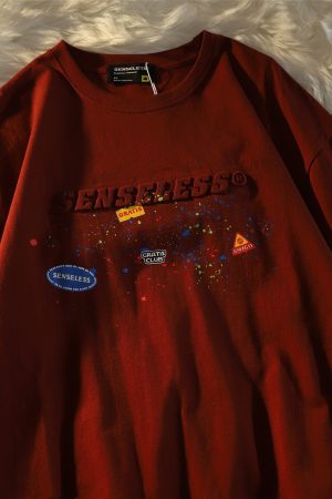 American Retro Splatter Letter Pure Cotton Short Sleeve T-Shirt for Men and Women, Plus Size, Loose Fit, Unisex Casual Wear