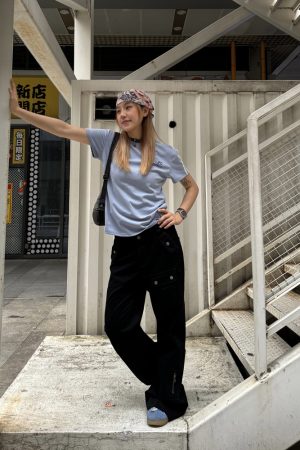 American Retro Straight-Leg Micro-Flare Work Pants for Men and Women, Multi-Pocket Street Style Spliced Long Pants