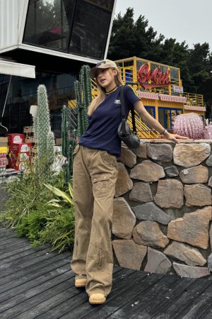 American Retro Straight-Leg Micro-Flare Work Pants for Men and Women, Multi-Pocket Street Style Spliced Long Pants